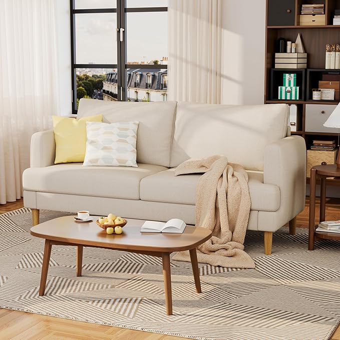 70" Modern Loveseat Sofa with USB Type-C Ports, Linen Fabric 2-Seater Deep Seat Couch, Cozy Small Couch Sofa for Living Room Bedroom Office Apartment (Beige)