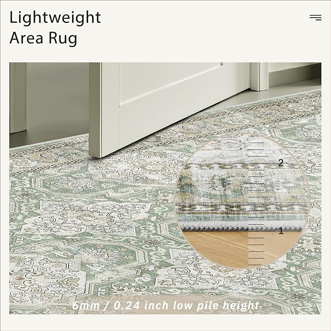 Soalmost 8x10 Area Rugs, Washable Rugs, Large Stain Resistant Area Rug for Living Room Bedroom Dining Room, Vintage Farmhouse Rug Green