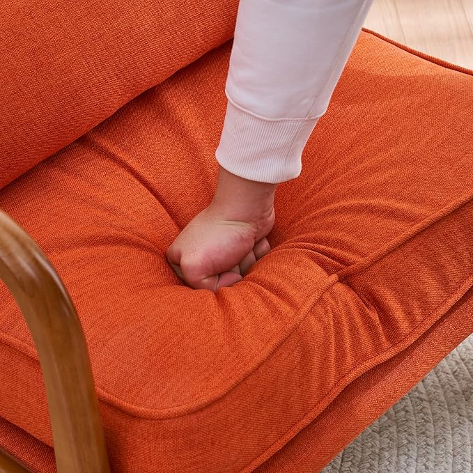 Bonnlo Linen Burnt Orange Mid Century Modern Accent Chair, Soild Wood Padding Lounge Armchairs Side Sitting Chairs for Living Room, Bedroom, Guest Room