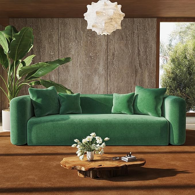 95" Modern Luxury Curved Back Sofa, Minimalist Style Oversized 3 Seat Extra Deep & Wide Seat Comfy No Assembly Boneless Couch for Living Room Office Apartment, Green
