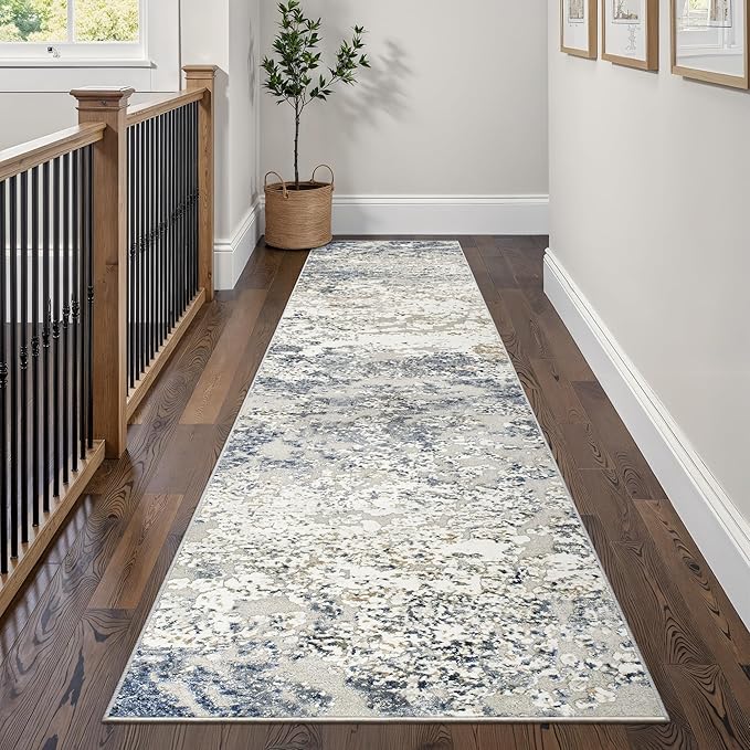 Art&Tuft Runner Rug 2'6"x10' - Anti-Slip Backing Abstract Hallway Rug, Stain Resistant Kitchen Runner, Foldable Machine Washable Runner Rug(2'6"x10', Blue)