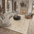 6x9 Taupe Washable Area Rug for Living Room Bedroom Neutral Soft Floral Non Slip Large Throw Rug Lightweight Vintage Low Pile Distressed Carpet Office Playroom Home Decor