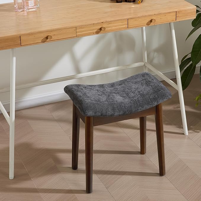 Royal Windsor Vanity Stool with Saddle Cushion, 18 Inch Makeup Vanity Chair for Living Room, Modern Foot Stool Ottoman Piano Bench,Small Upholstered Bench for Bedroom, Dark Grey