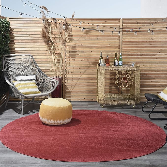 Nourison Home Nourison Essentials Brick Red 8' x Round Area Rug - Easy Clean, Non Shedding, Bed Room, Living Room, Dining Room, Kitchen (8' x Round)