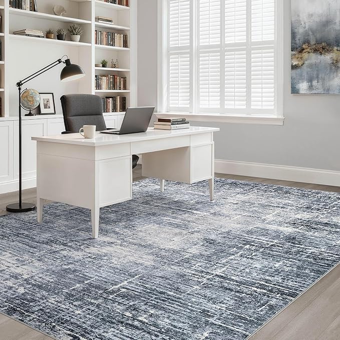 9x12 Area Rug Living Room: Washable Large Neutral Navy Rug Abstract Soft Modern Stain Resistant Indoor Floor Non-Slip Carpet for Bedroom Nursery Kids Office Playroom Dining Room Under Table Home