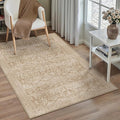 PureCozy 3x5 Area Rug Washable Entryway Office Vintage Carpet Indoor Non Slip Small Low Plie Thin Bedroom Kitchen Light Brown Rug Retro Accent Throw Living Dining Room Bathroom