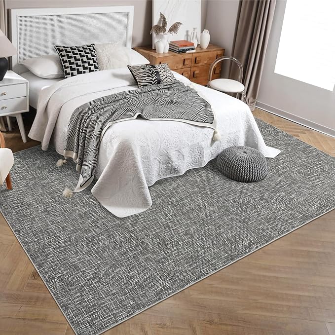 RUGSREAL Living Room Area Rug 9x12 Machine Washable Rug Non-Slip Stain Resistant Modern Abstract Rug Contemporary Accent Throw Floor Carpet for Dining Room Solid Area Rug for Home Office, Grey