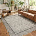 GarveeHome Scalloped Living Room Rug 5x7 Area Rug Washable Area Rug for Bedroom Modern Traditional Kids Rug Non Slip Throw Rugs Soft Low Pile Stain Resistant Carpet for Dining Room 5 ft x7 ft Brown