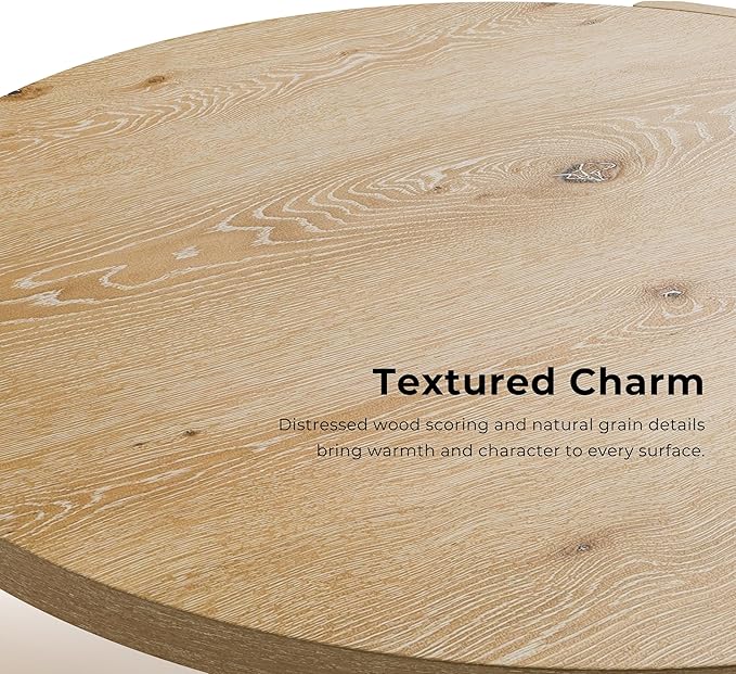 Furniture of America Carys Modern Solid Wood 42-inch Round Coffee Table with Plinth Base, Living Room Furniture, Home Office, Oak