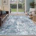 Soalmost 7x9 Area Rug for Living Room Washable Abstract Vintage Soft Thin Indoor Floor Non-Slip Carpet for Bedroom Dining Room Blue Grey