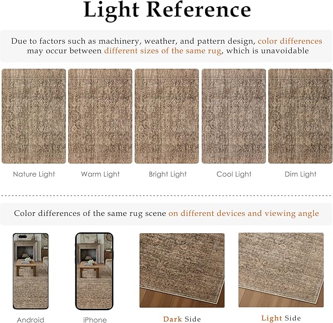 PureCozy 2x6 Runner Rug Non Slip Brown Machine Washable Hallway Kitchen Vintage Distressed Carpet Indoor Small Long Low Pile Thin Bedroom Bathroom Retro Accent Throw Rug Laundry Living Room