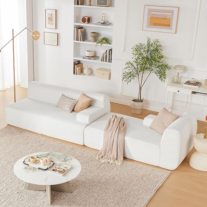 Weture 107" Modular Sectional Cloud Couch, Boneless couches Sponge sectionals for Living Room, High Density Sponges Sofa, Modular L-Shape with Chaise, White