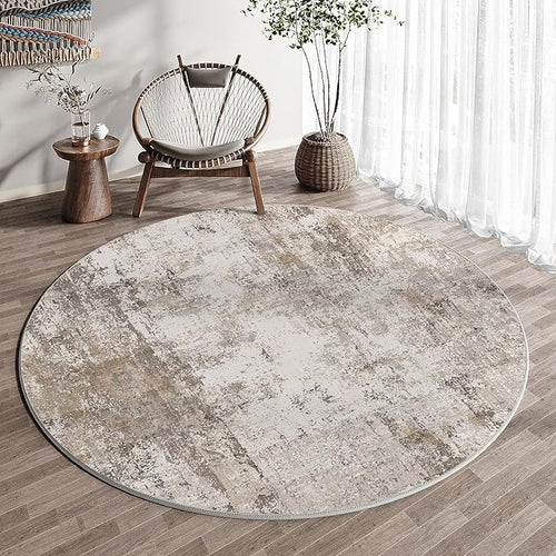 5x5 Washable Round Rug Brown Grey Abstract Non Slip Soft Low Pile Circle Rug for Living Room Bedroom Neutral Modern Indoor Carpet for Dining Room Office Entryway Home Decor