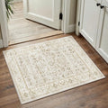 2x3 Beige Washable Neutral Area Rug for Living Room Soft Floral Non Slip Throw Rug Modern Low Pile Stain Resistance Doormat Distressed Carpet Entrance Dining Laundry Room Kitchen Bathroom