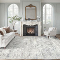 Soalmost 9x12 Area Rugs for Living Room, Non Slip Machine Washable Vintage Rugs, Low Pile Lightweight Large Rug for Bedroom, Dining Room, Home Office Blue/Ivory