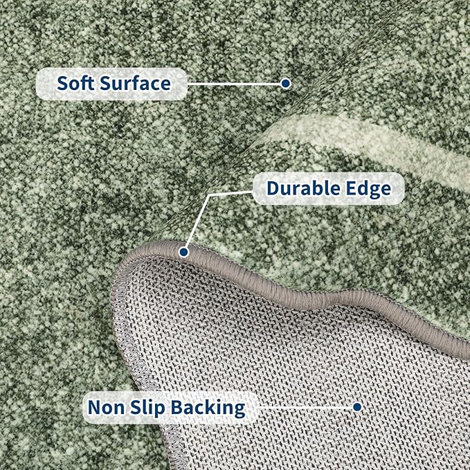 GarveeHome Scalloped Runner Rug for Hallway 2x10 Kitchen Rugs Non Slip Washable Modern Entryway Rug Farmhouse Soft Bathroom Rugs Stain Resistant Carpet for Hallway Laundry Bedroom 2'x10' Greyish Green