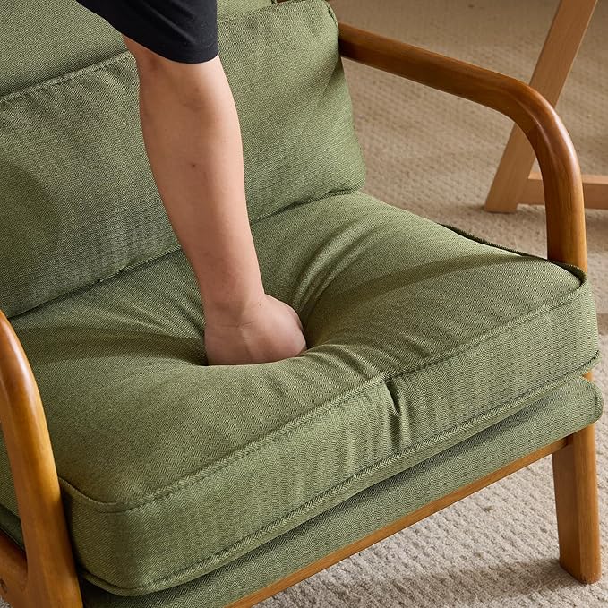 Bonnlo Dark Green Linen Accent Chairs Set of 2,Upholstered Mid Century Modern Lounge Fabric Chairs Reading Chairs Side Sitting Chair Solid Wood Farmhouse Armchairs for Living Room, Bedroom, Guest Room