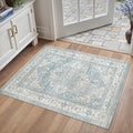 2x3 Washable Vintage Area Rug Blue Oriental Soft Entryway Throw Rug Neutral Non Slip Low Pile Small Carpet for Kitchen Bathroom Living Room Bedroom