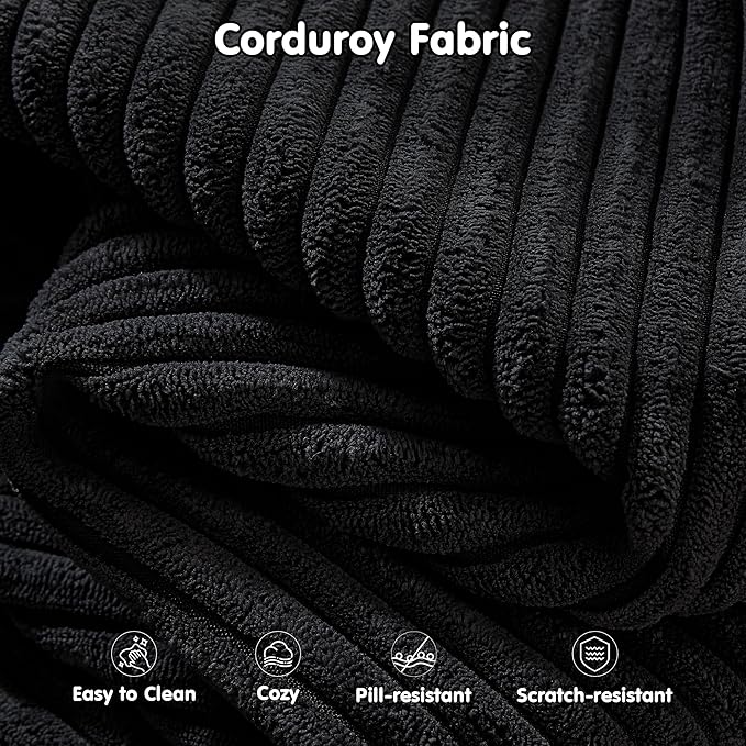 ovios 104" Cloud Boneless Couch with L-Shape Chaise,Modern Sectional Modular Sofa with Deep Seat, Upholstered Couches for Living Room Bedroom,No Assembly Required, Black (Corduroy Fabric)