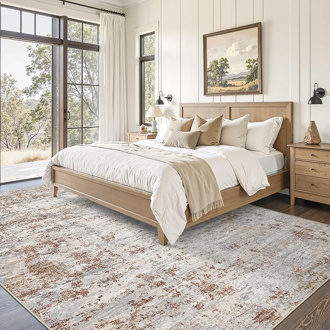 Art&Tuft 6x9 Area Rugs, Anti-Slip Backing Abstract Area Rug 6x9, Stain Resistant 6x9 Rugs for Living Room, Foldable Machine Washable Area Rug(6'x9', Rust)