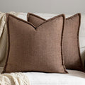 DEZENE 20x20 Linen Pillow Covers Brown Pack of 2 Farmhouse Boho Neutral Accents Striped Textured Square Decorative Throw Pillow Cases for Living Room Couch Bed Home Decor