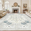 Living Room 10x14 Area Rugs, Washable Area Rug Stain Resistant Carpet Vintage Soft Rugs for Bedroom with Non Slip Backing Indoor Home Decor (10'x 14',BeigeBlue)