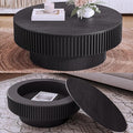31.5'' Round Coffee Table with Storage, Modern Luxury Circle Drum Center Tables with Solid Wood Veneered, Accent Side Coffee Table for Living Room, Bedroom, Apartment-Black