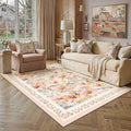 5x7 Washable Area Rug Beige Pink Living Room Bedroom Floral Throw Rug Abstract Modern Non Slip Soft Low Pile Carpet for Dining Room Office Nursery Indoor