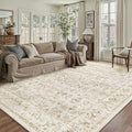 6x9 Beige Washable Neutral Area Rug for Living Room Soft Floral Non Slip Large Rug Modern Low Pile Stain Resistance Indoor Carpet Bedroom Office Playroom Office Classroom