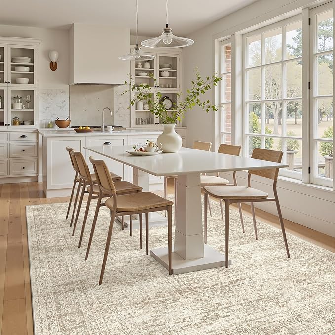 Soalmost 4x6 Area Rugs for Living Room, Vintage Washable Rugs for Dining Room, Bedroom, Home Office Decor, Non-Slip Beige Carpet Thin Rug