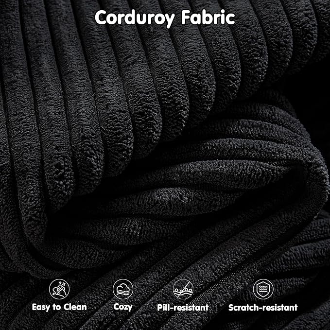 ovios 104" Cloud Boneless Couch with L-Shape Chaise,Modern Sectional Modular Sofa with Deep Seat, Upholstered Couches for Living Room Bedroom,No Assembly Required, Black (Corduroy Fabric)