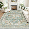 befbee Washable Area Rug 5x7, Area Rugs Stain Resistant Neutral Washable Rugs for Living Room Bedroom Vintage Non-Slip Thin Large Size Area Rug（Green）