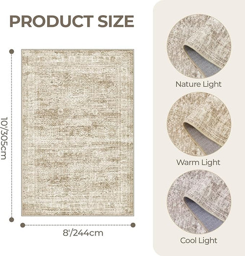 8x10 Area Rugs for Living Room, Non-Slip Backing Large Washable Rug for Nursery Room, Vintage Abstract Bedroom Rugs, Thin Indoor Home Decor Soft Farmhouse Rug (8'x10', Brown/Ivory)