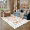 5x7 Washable Area Rug Blue Living Room Bedroom Floral Throw Rug Abstract Modern Non Slip Soft Low Pile Carpet for Dining Room Office Nursery Indoor