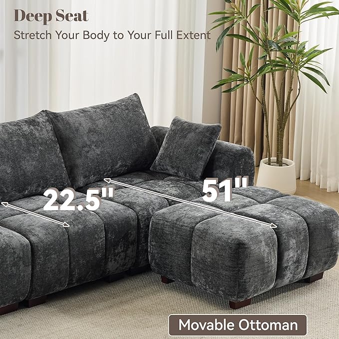 81.5" Chenille Love Seat Sofa, 2 Seater Modular Sectional Couch with Deep Seat, Solid Wood Legs, Cloud Couch for Bedroom, Living Room, Mid Century Modern Loveseat, Tufted Sofa, Grey