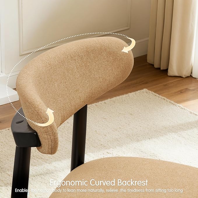 CHUN YI Dining Chairs Set of 8, Upholstered Solid Wood Dining Room Chairs, Mid Century Modern Fabric Kitchen Chairs with Ergonomic Curved Back, Khaki (Only Chairs)