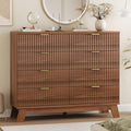 Xixini Fluted Dresser for Bedroom with 8 Drawers, 48" Wide Modern Chest of Drawers with Metal Handle, Wooden Dresser TV Stand, Wood Closet Clothes Storage Organizer for Living Room, Hallway, Walnut