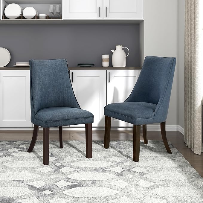 Lexicon Kitchen & Dining Room Chairs, Dining Chairs Set of 2, Fabric Upholstered Dining Chairs, Rubberwood Armless Dining Chairs with Curved Back, Modern Dining Chair, Easy Assembly, Blue Gray