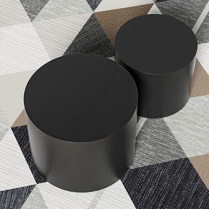 WILLIAMSPACE 18.9" Black Nesting Coffee Table Set of 2, Modern Round Coffee Tables Circle Side Table for Small Space, Accent End Table Set, No Assembling, Matte Black