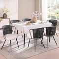 BedsPick Rattan Dining Chair Set of 6 - Farmhouse Upholstered PE Rattan Kitchen Chair with Boucle Cushion, Wingback Dining Room Seat with Cane Back and Metal Legs for Home, Kitchen (Black)