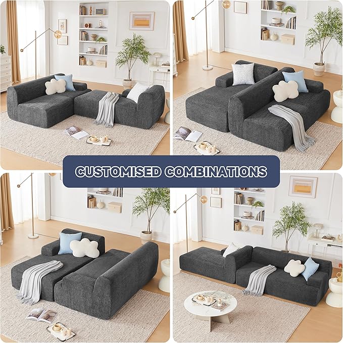 Weture 107" Modular Sectional Cloud Couch, Boneless couches Sponge sectionals for Living Room, High Density Sponges Sofa, Modular L-Shape with Chaise, Darkgrey