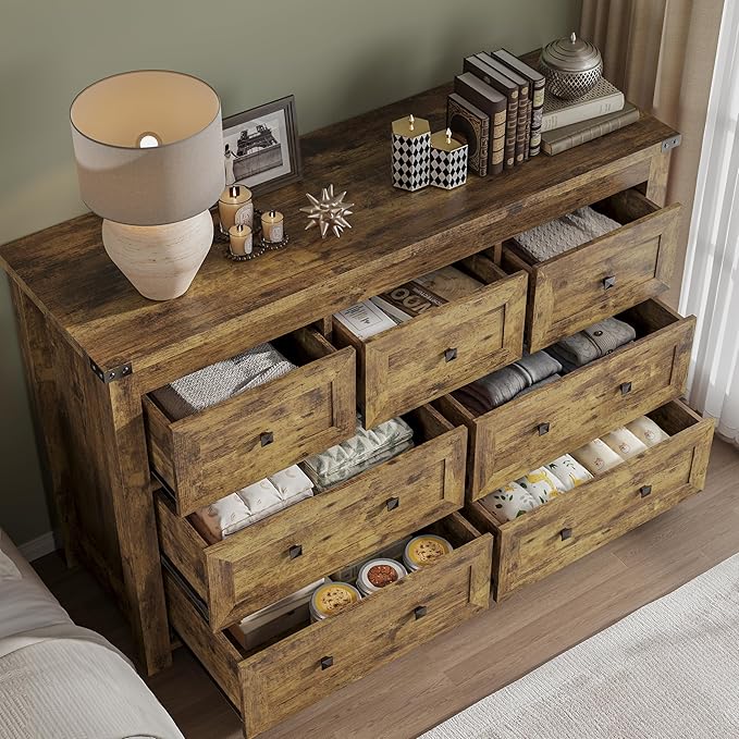 BORNOON 7-Drawer Dresser, Modern Wooden Storage Chest of Drawers, Dresser TV Stand, Wood Drawer Organizer with Metal Handles for Bedroom, Living Room, Hallway