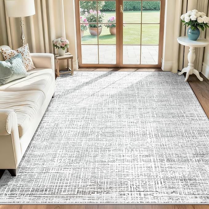 6x9 Area Rugs Washable Rug, Abstract Living Room Rug Large Neutral Modern Area Rug Soft Non Slip Low Pile Stain Resistant Indoor Carpet for Bedroom Nursery Kids Dining Room Office(Grey, 6'x9')