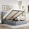 Allewie Queen Size Lift Up Storage Bed, Button Tufted Headboard with Wingback, Hydraulic Support, No Box Spring Needed, Grey Blue