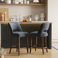 VKNOW Bar Stools Set of 2, 26" Upholstered Counter Height Bar Stools, Modern Counter Stools with Wood Legs for Kitchen Island Dining Room Bar, Navy Blue