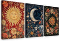 Moon Sun Star Celestial Wall Art Tarot Card Vintage Poster Decor Gothic Witchy Aesthetic Canvas Wall Art Flower Mystical Astrology Painting Dark Academia Poster for Bedroom 12x16x3 Inch Wrapped Canvas