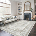 Area Rugs for Living Room - 6x9, Boho Non-Slip Low Pile Carpet Machine Washable Rugs for Bedroom, Farmhouse, Office, Dining Room (Light Blue＆Beige)
