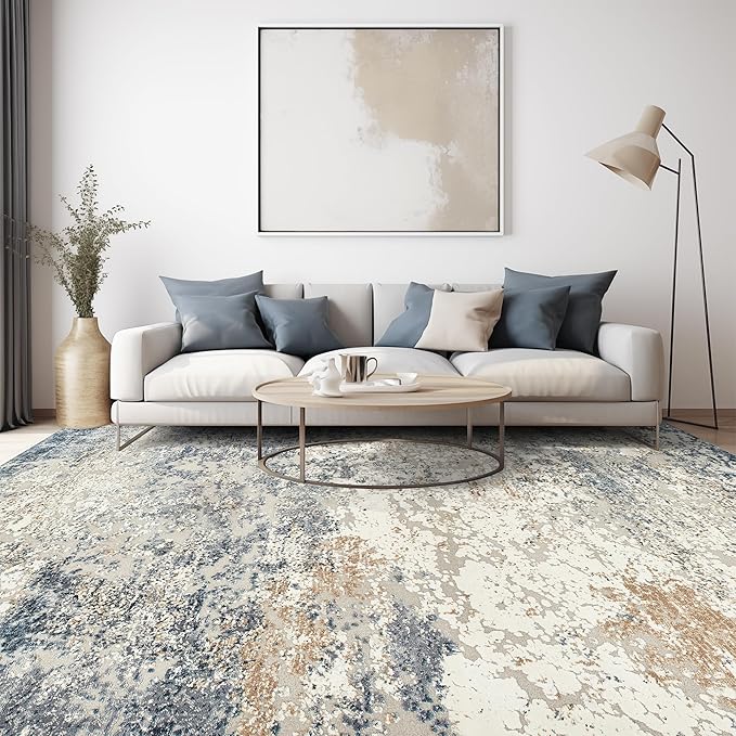 Art&Tuft Washable Rugs 7x9, Anti-Slip Backing Abstract Area Rug 7x9, Stain Resistant Rugs for Living Room, Foldable Machine Washable Area Rug(7'x9', Blue)