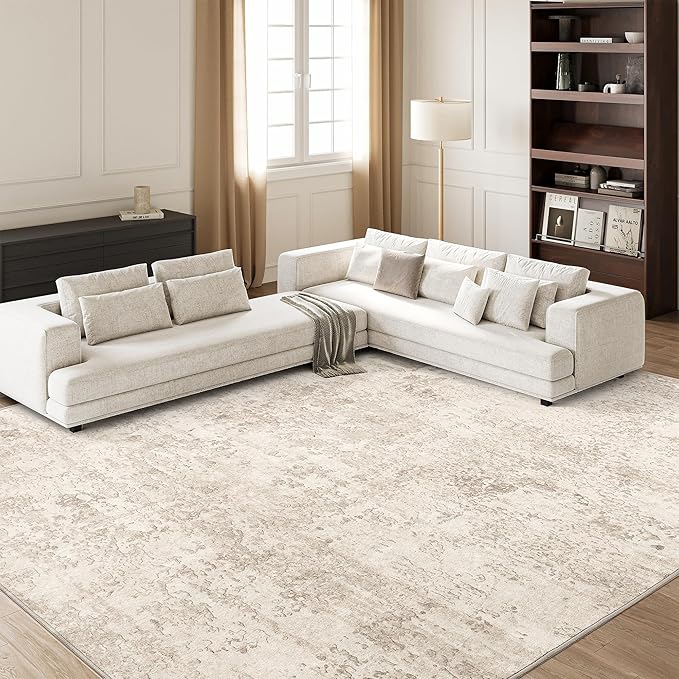 Art&Tuft Washable Rugs 6x9, Anti-Slip Backing Abstract 6x9 Area Rugs, Stain Resistant Rugs for Living Room, Foldable Machine Washable Area Rug (6'x9', Beige)