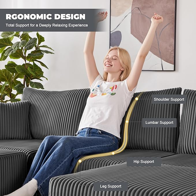 Weture 107" Modular Sectional Sofa, L-Shaped Boneless Couch with Deep Seat, Cozy Cloud Couch Sectional with Convertible Ottoman, Modern Sectional Couches for Living Room, No Assembly, Darkgray